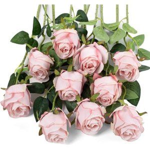 10pcs Artificial Rose Flowers Long Stem Fake Silk Roses for DIY Wedding Bouquet